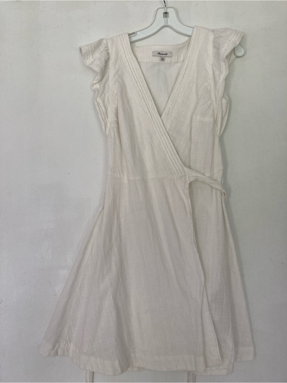 Madewell Cotton Ruffle Sleeve Textured Wrap Mini Dress White Women's XXS Prepy